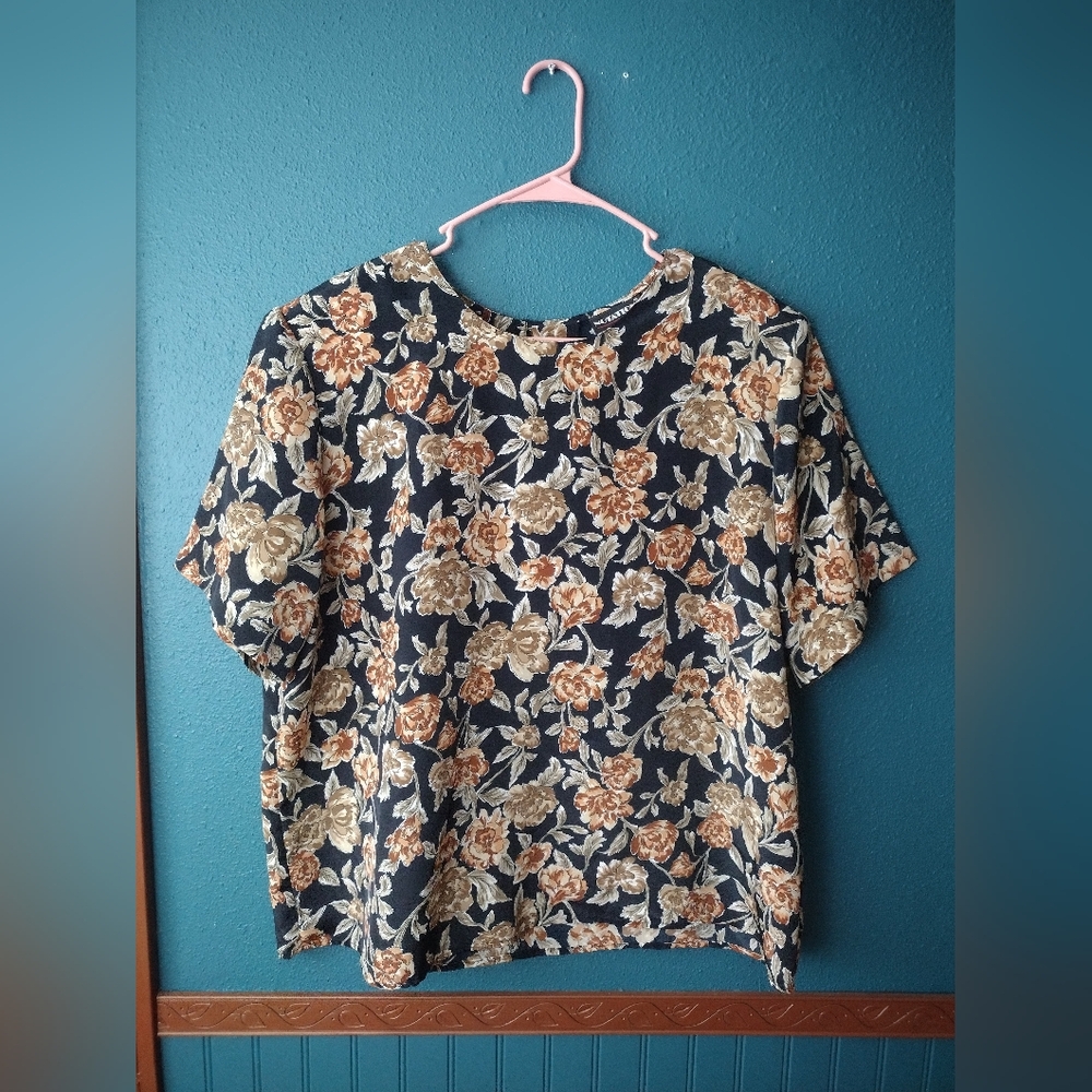 Vintage Notations Plus Size Black Floral Women's Cottagecore Blouse